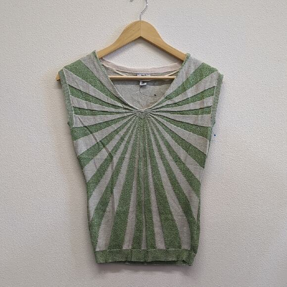 Worthington Sleeveless Top with Green and silver metallic Stripes size small - Picture 2 of 5